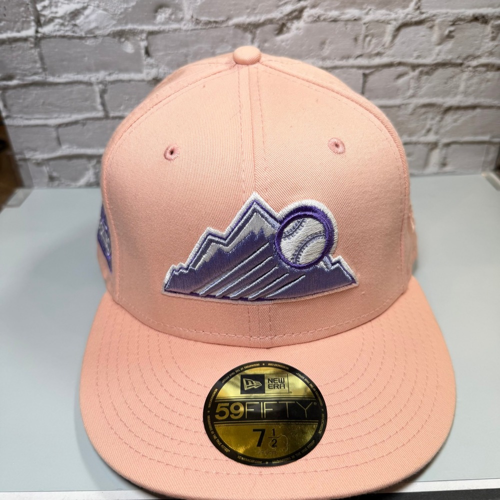 New Era Colorado Rockies 25th Anniversary 59FIFTY Fitted Hat Pink Peach 7 1/2 ML